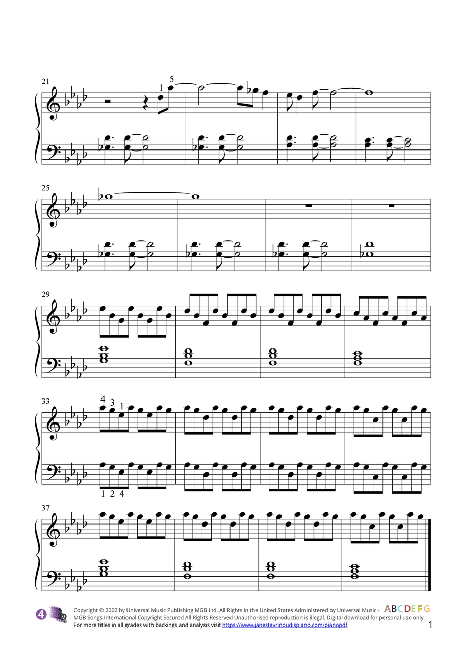 Clocks Piano Solo scores gallery preview page 2