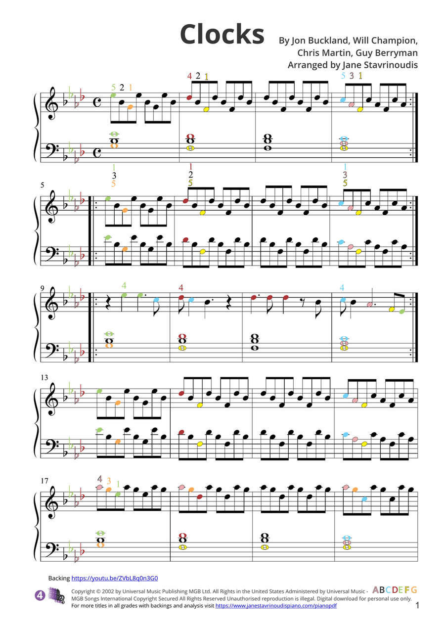 Clocks Piano Solo scores gallery preview page 3