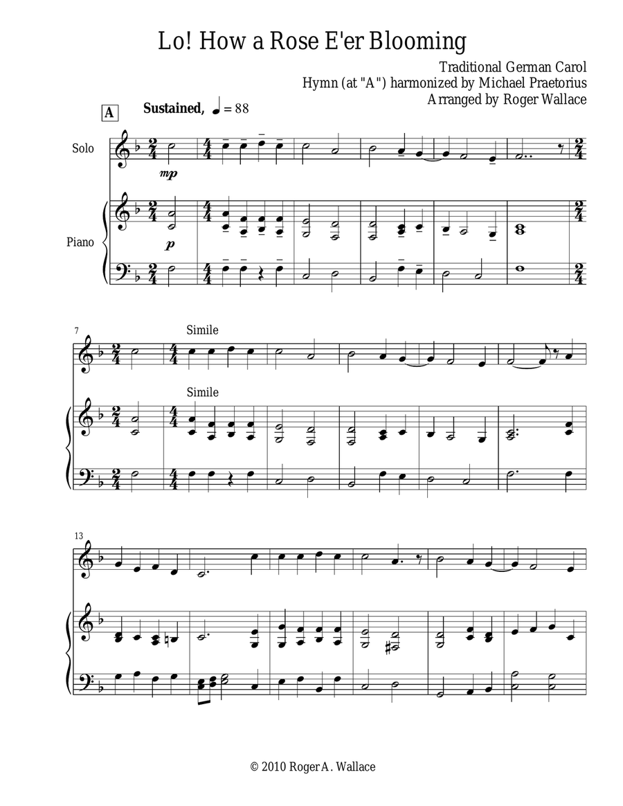 Lo! How a Rose E'er Blooming (Recorder & Piano) Recorder scores gallery preview page 3