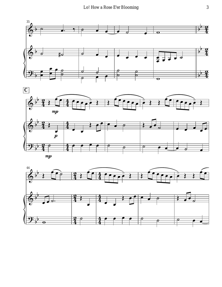 Lo! How a Rose E'er Blooming (Recorder & Piano) Recorder scores gallery preview page 5