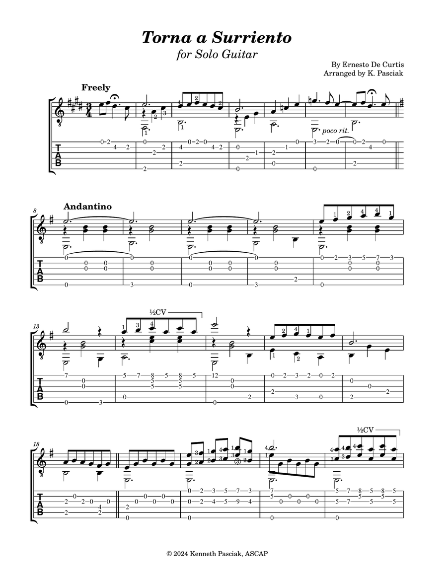 Torna a Surriento (for Solo Guitar) Acoustic Guitar scores gallery preview page 3