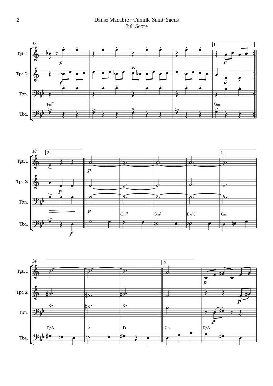 Danse Macabre by Saint-Saëns Brass Quartet scores gallery preview page 2
