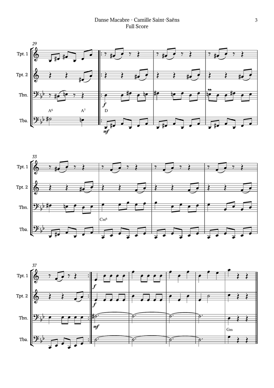 Danse Macabre by Saint-Saëns Brass Quartet scores gallery preview page 3