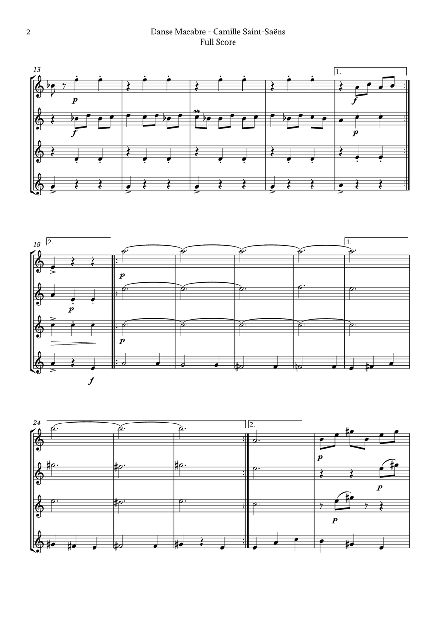 Danse Macabre by Saint-Saëns Brass Quartet scores gallery preview page 2
