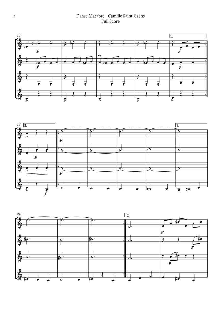 Danse Macabre by Saint-Saëns Brass Quartet scores gallery preview page 2
