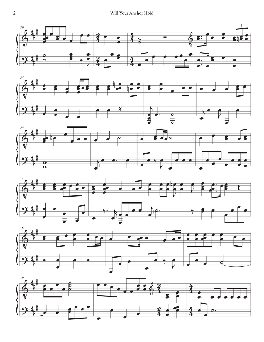 PIANO - Will Your Anchor Hold (We Have an Anchor)(Piano Hymns Sheet Music PDF) Piano Solo scores gallery preview page 2