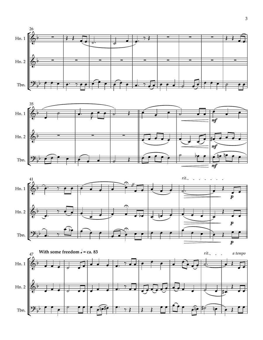 TRUST AND OBEY - 2 Horns and trombone Brass Ensemble scores gallery preview page 3