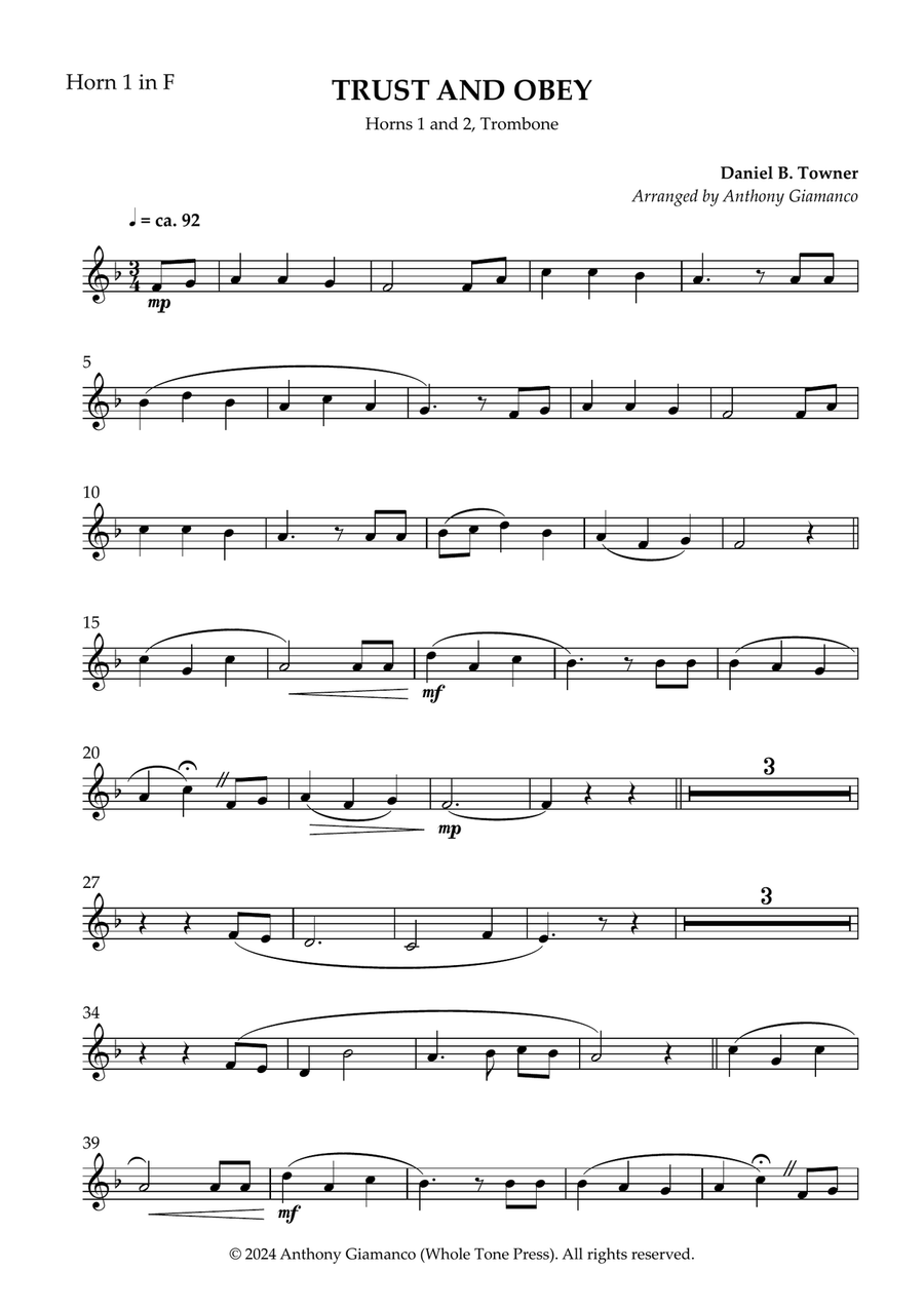 TRUST AND OBEY - 2 Horns and trombone Brass Ensemble scores gallery preview page 6