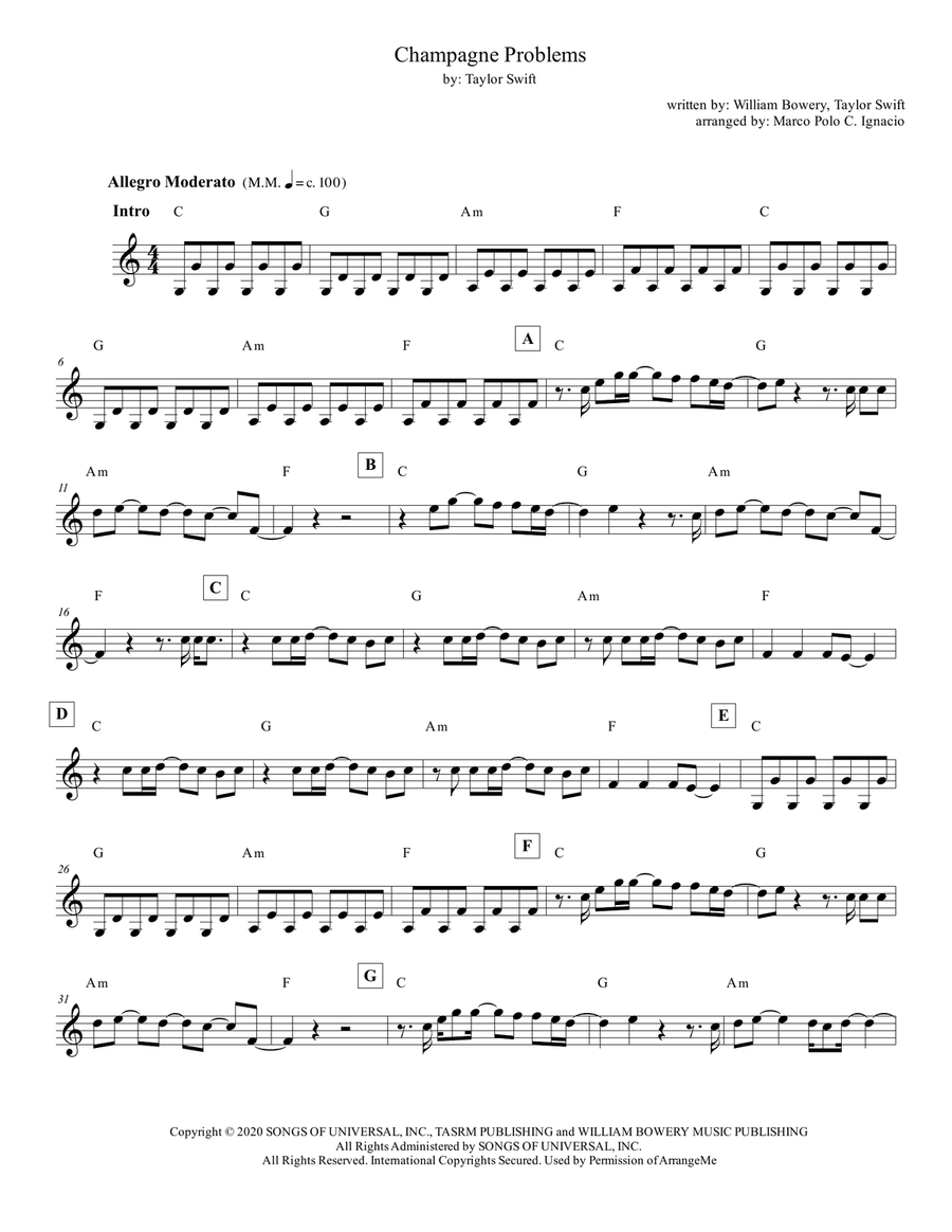 Champagne Problems Champagne Problems Piano scores gallery preview page 1