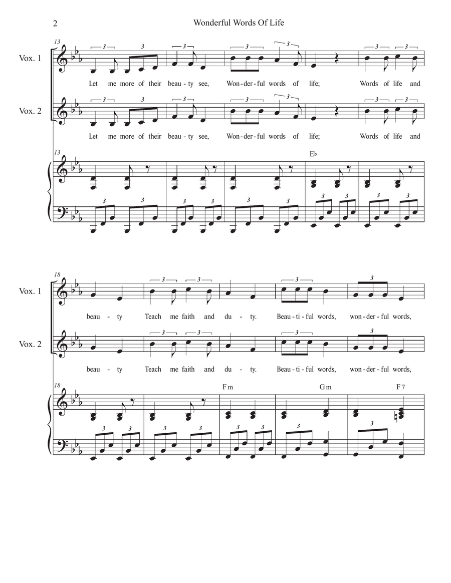 Wonderful Words Of Life (2-part Children's choir) 2-Part scores gallery preview page 2