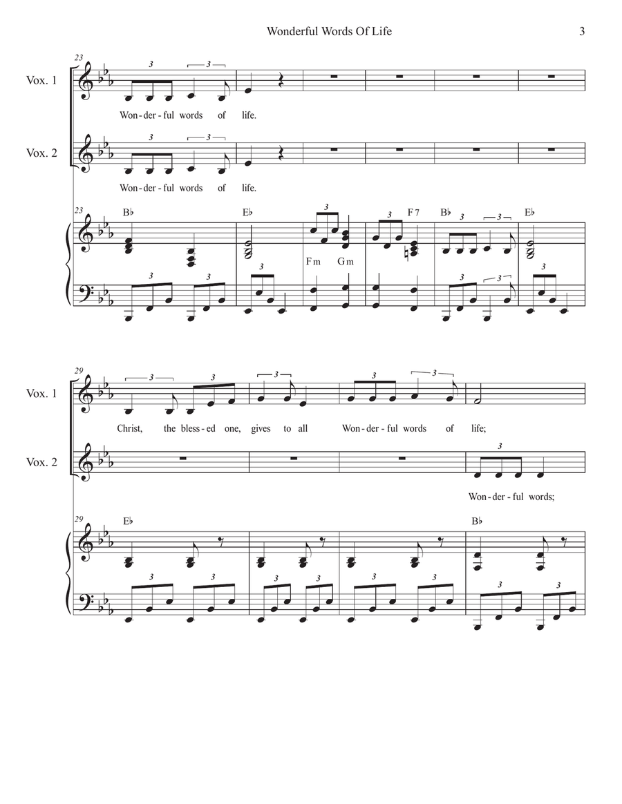 Wonderful Words Of Life (2-part Children's choir) 2-Part scores gallery preview page 3