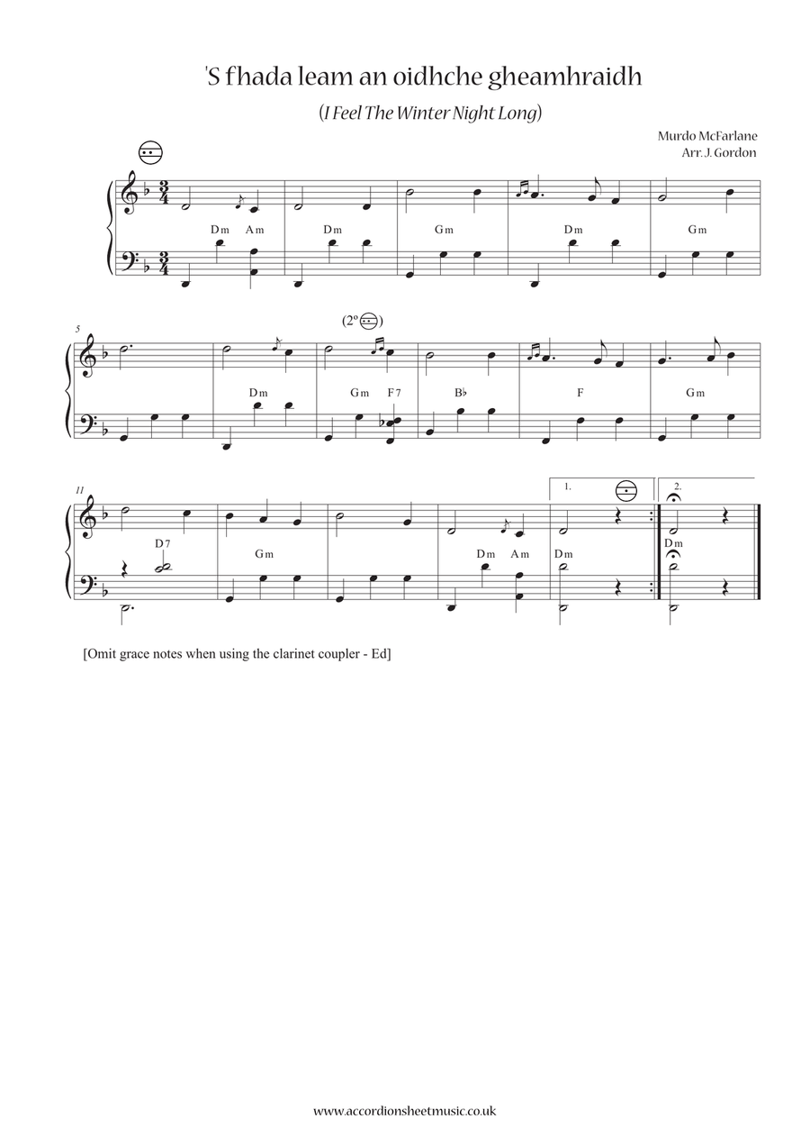 'S fhada leam an oidhche gheamhraidh (I Feel The Winter Night Long) Accordion scores gallery preview page 1