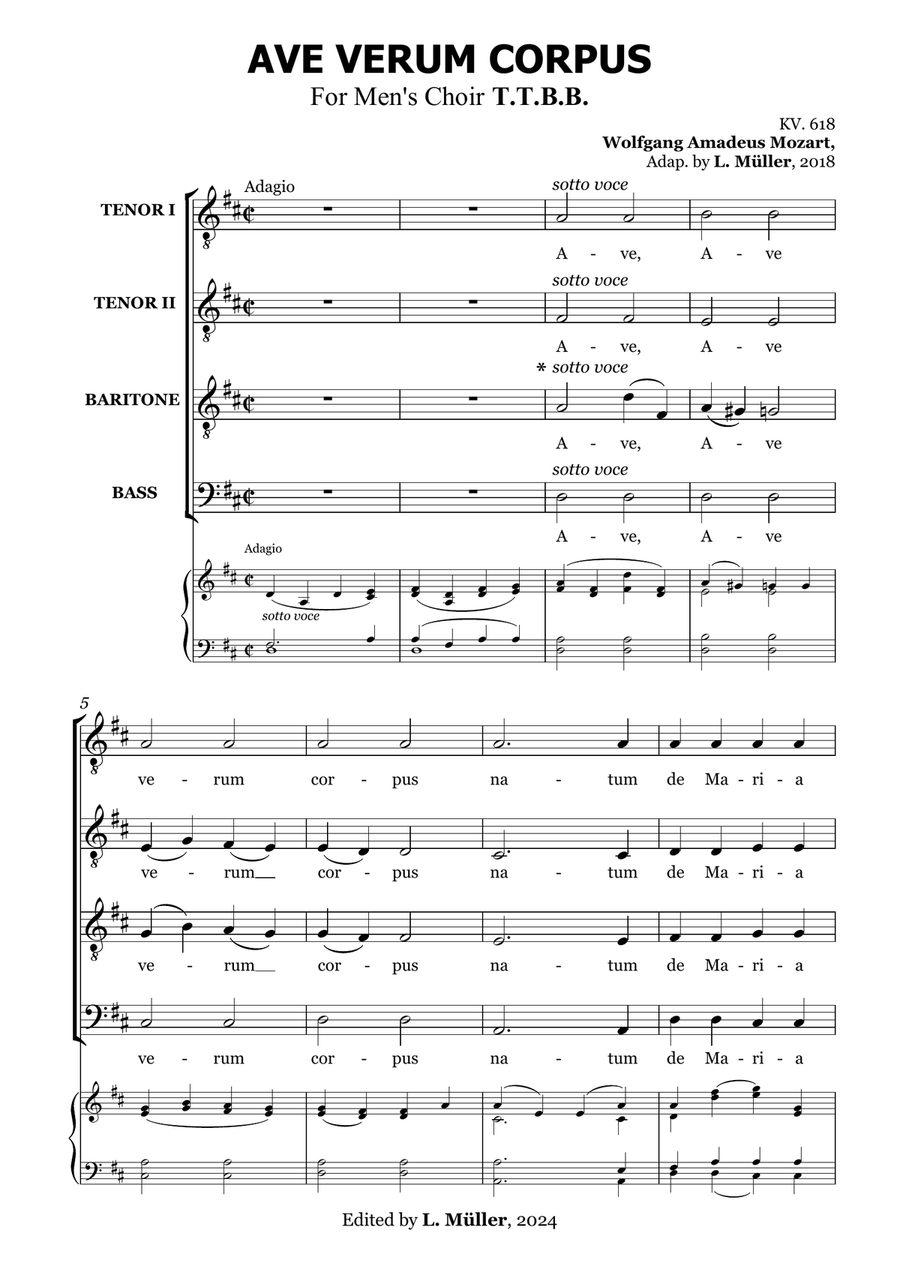 Ave Verum Corpus for men's choir TTBB TTBB scores gallery preview page 6