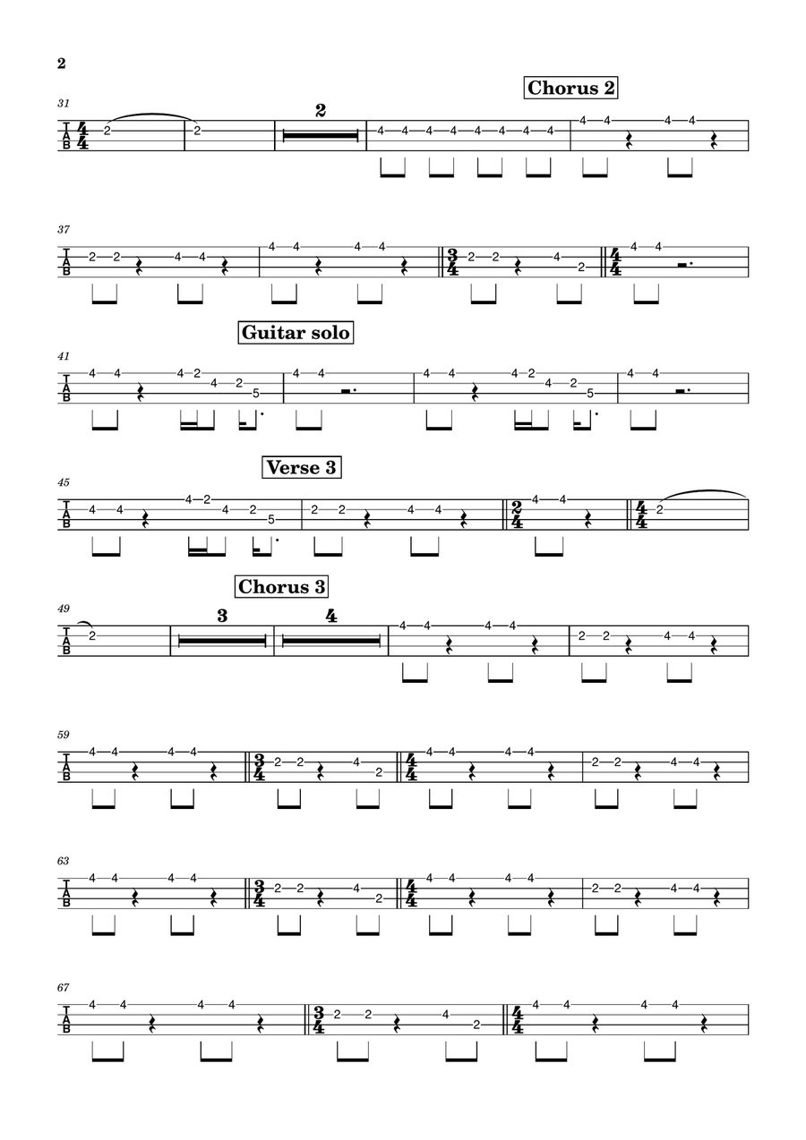 I Love Rock 'n Roll Bass Guitar Tablature scores gallery preview page 2