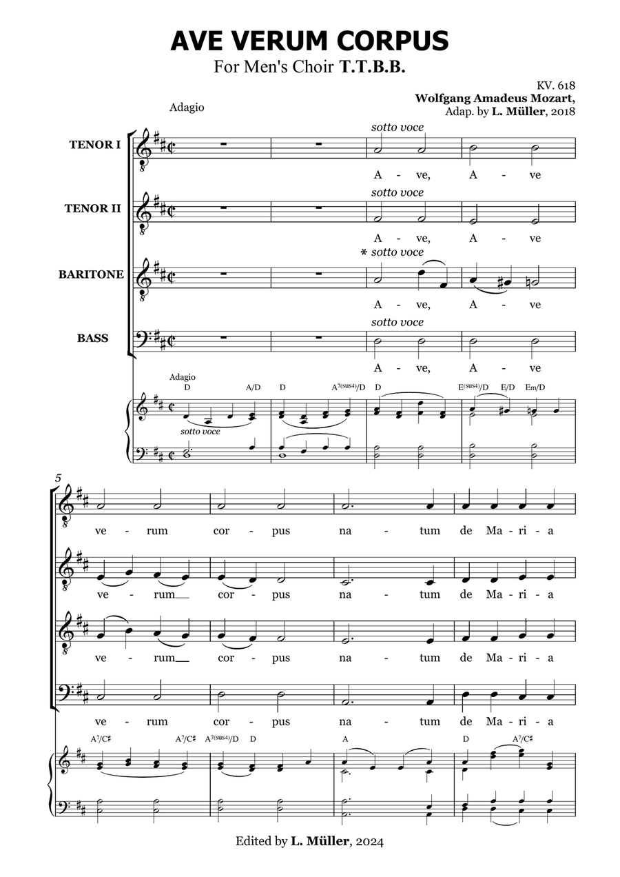 Ave Verum Corpus for men's choir TTBB (with chords) TTBB scores gallery preview page 6