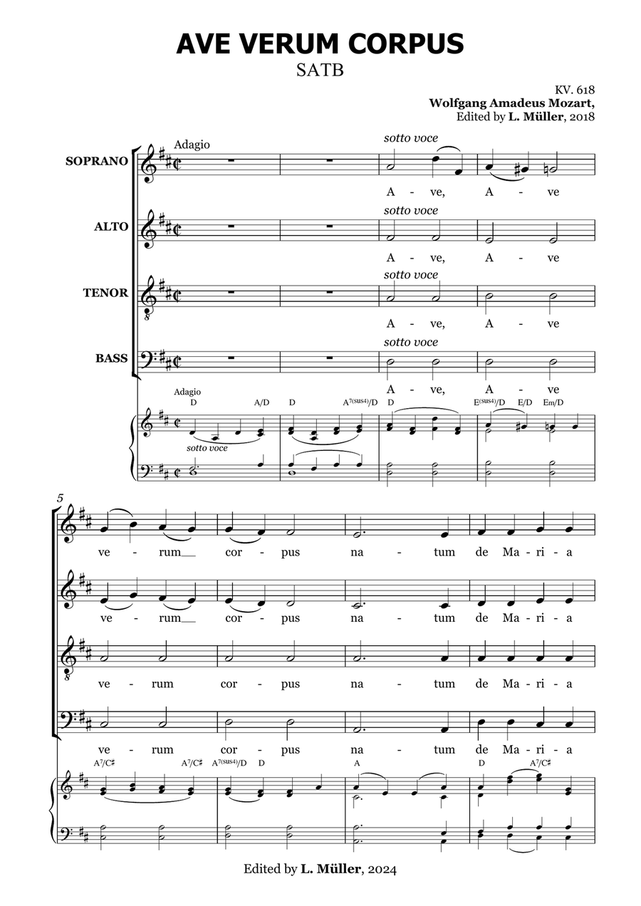 Ave Verum Corpus (with chords) 4-Part scores gallery preview page 6