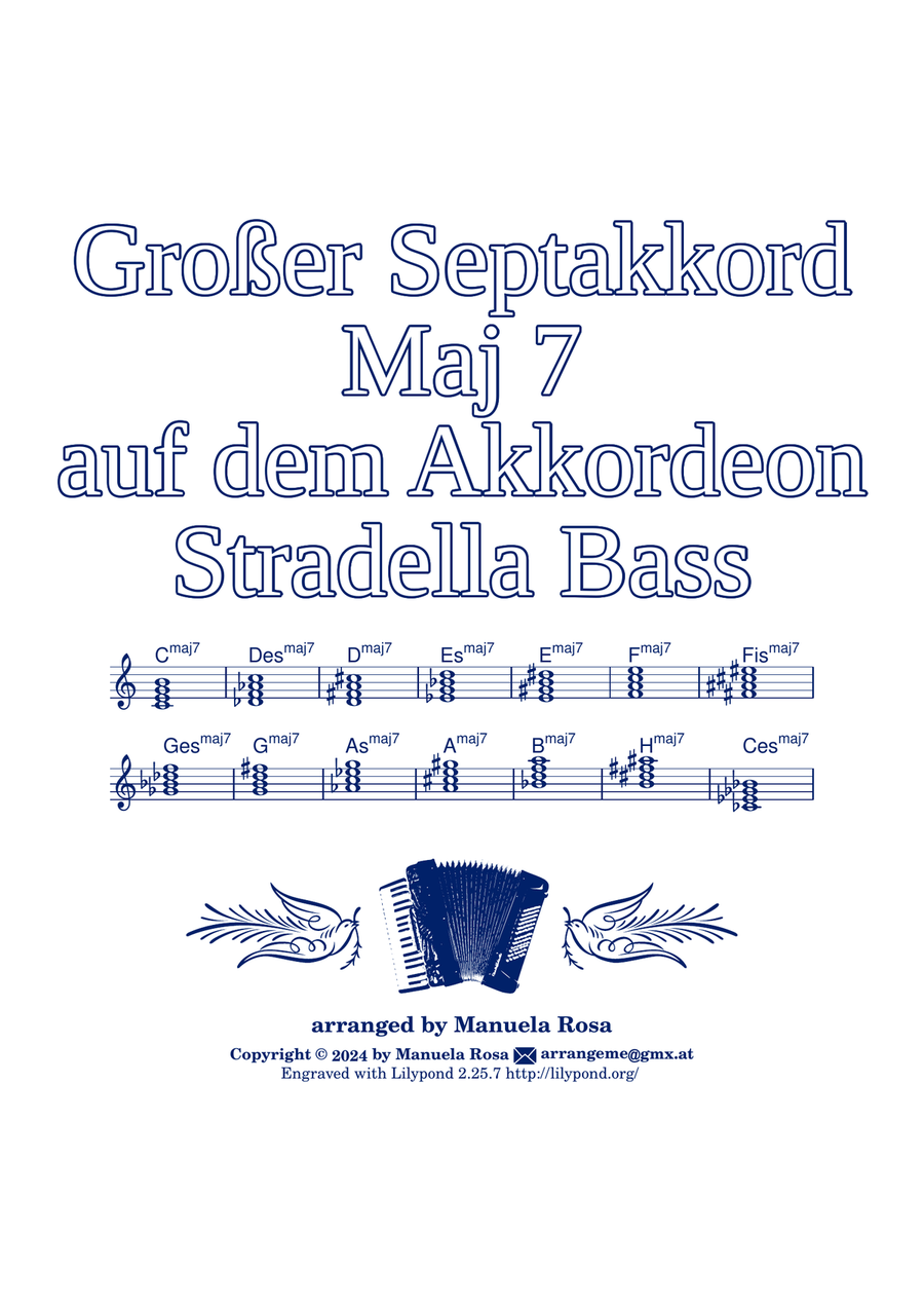 Jazz Akkorde auf dem Akkordeon-Bass: Großer Septakkord (Maj 7) deutsche Bezeichnungen Banjo scores gallery preview page 2