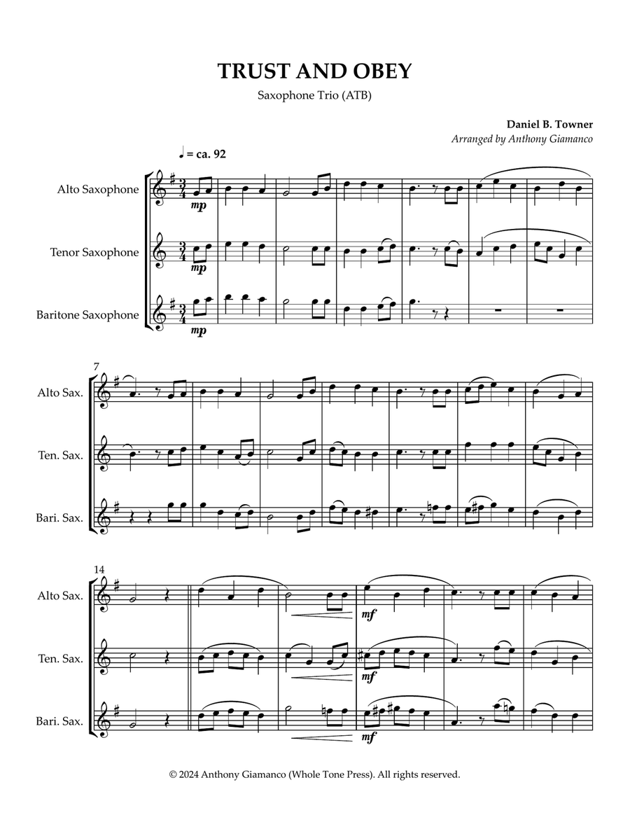 TRUST AND OBEY - Saxophone Trio (ATB) Woodwind Trio scores gallery preview page 2