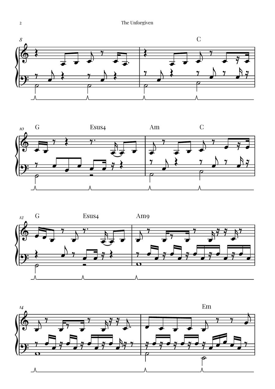 The Unforgiven Easy Piano scores gallery preview page 2