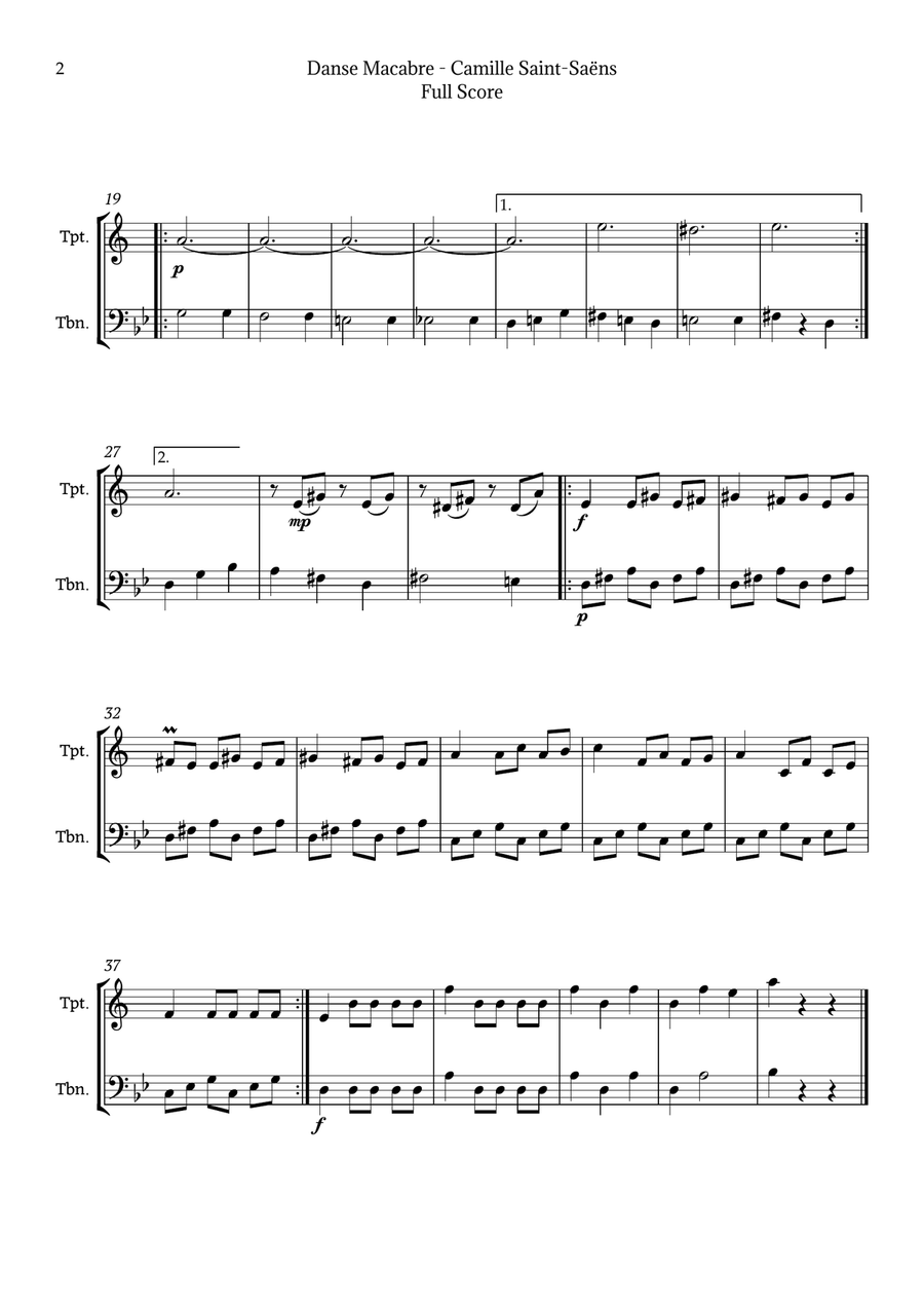 Danse Macabre by Saint-Saëns Brass Duet scores gallery preview page 2