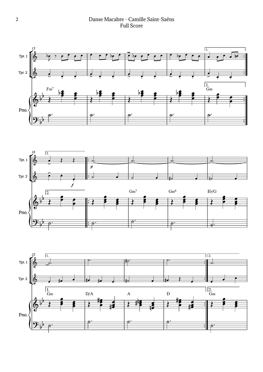 Danse Macabre by Saint-Saëns Trumpet Duet scores gallery preview page 2