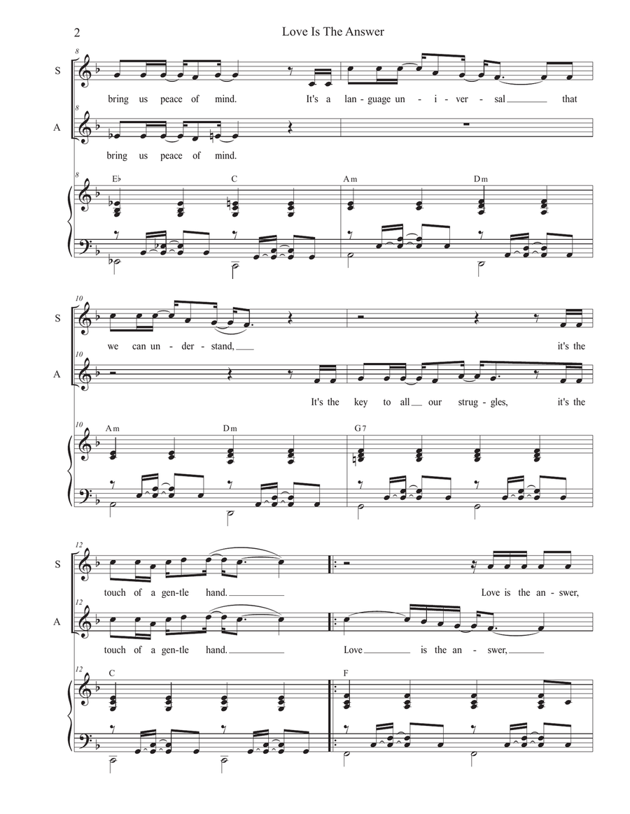 Love Is The Answer (2-part choir - (SA) SA scores gallery preview page 2