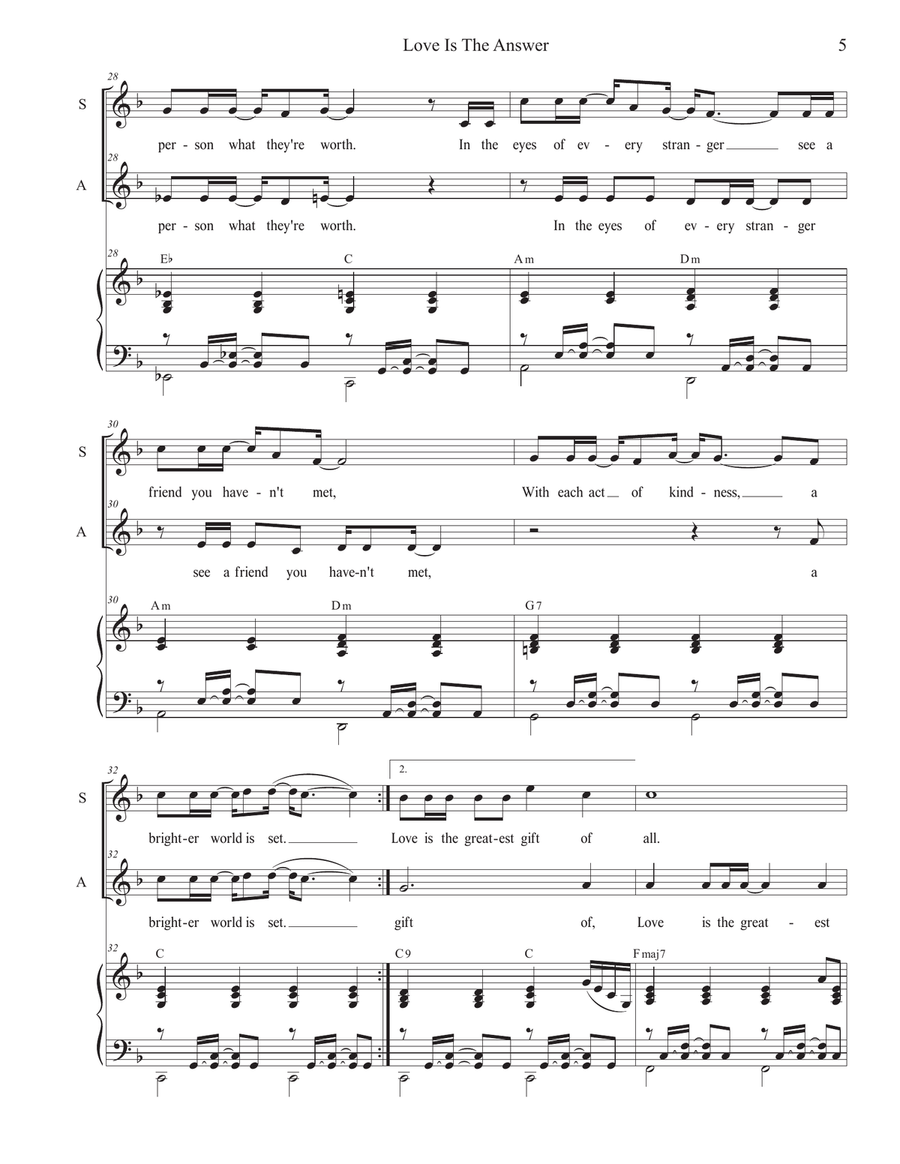 Love Is The Answer (2-part choir - (SA) SA scores gallery preview page 5