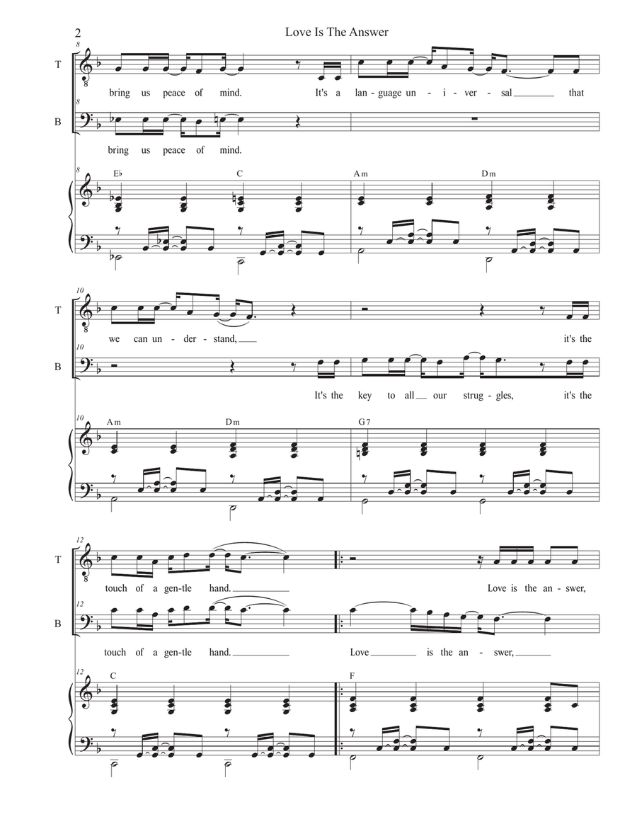 Love Is The Answer (2-part choir - (TB) TB scores gallery preview page 2