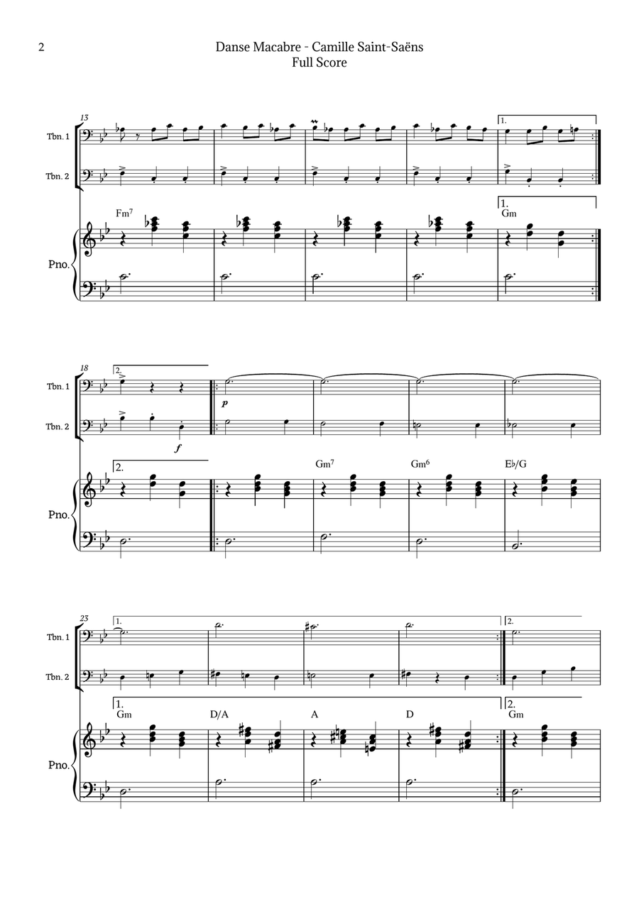 Danse Macabre by Saint-Saëns Trombone Duet scores gallery preview page 2