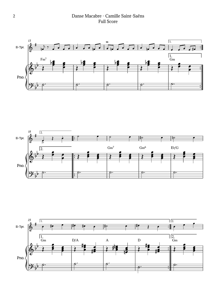Danse Macabre for E♭ Trumpet by Saint-Saëns Chamber Music scores gallery preview page 2