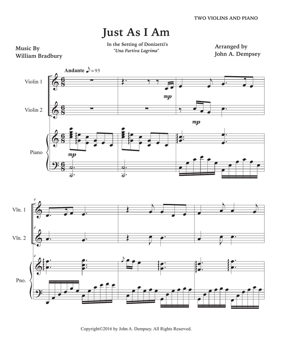 Just As I Am (Trio for Two Violins and Piano) String Duet scores gallery preview page 5
