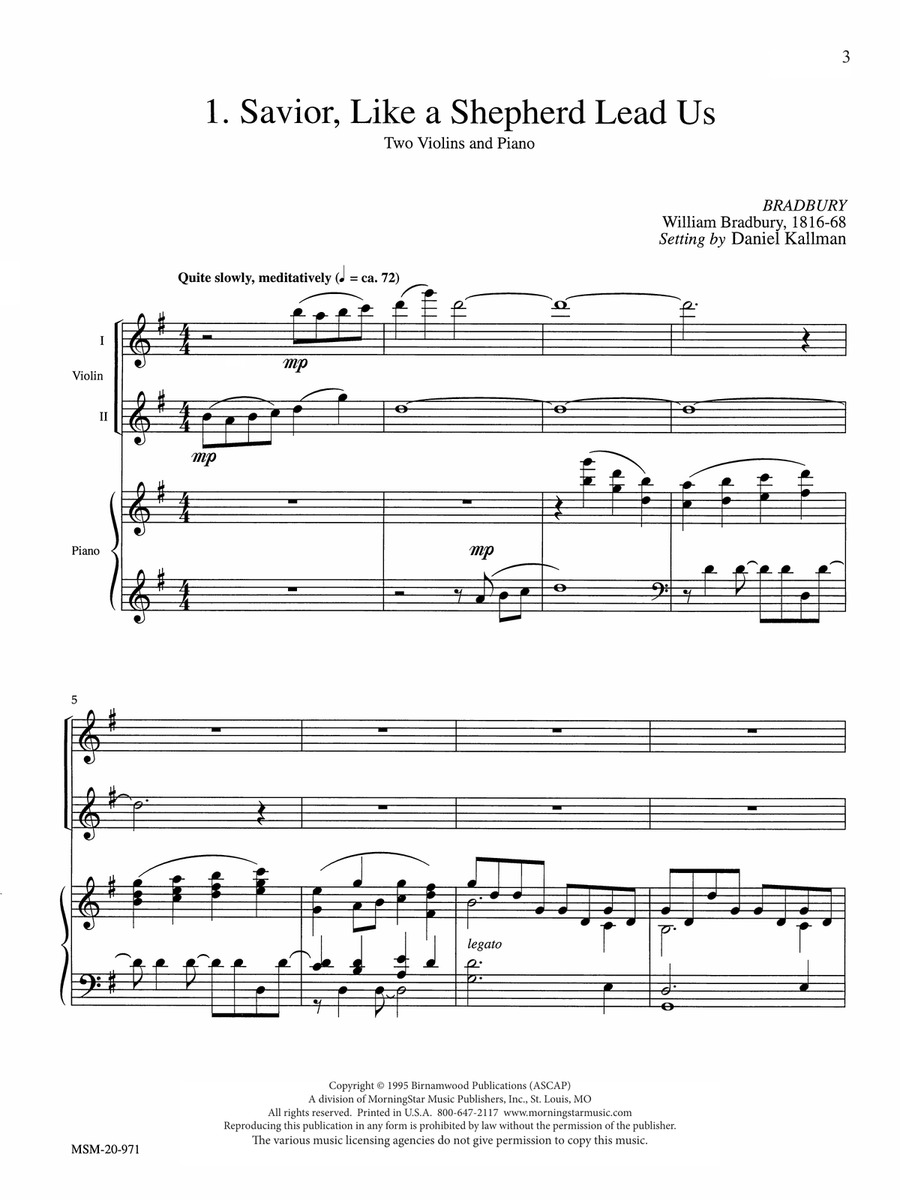 Three Hymns for Two Violins and Piano (Downloadable) Violin scores gallery preview page 3