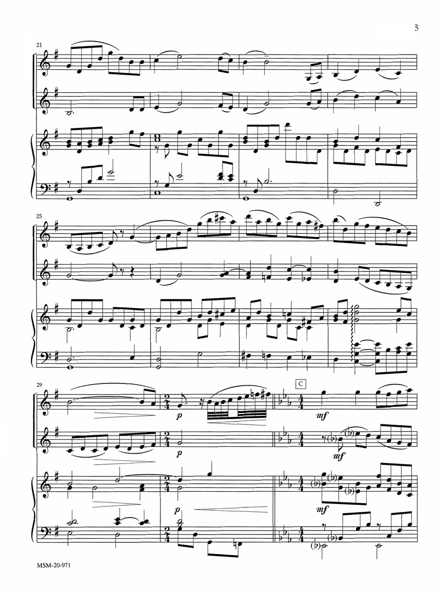 Three Hymns for Two Violins and Piano (Downloadable) Violin scores gallery preview page 5