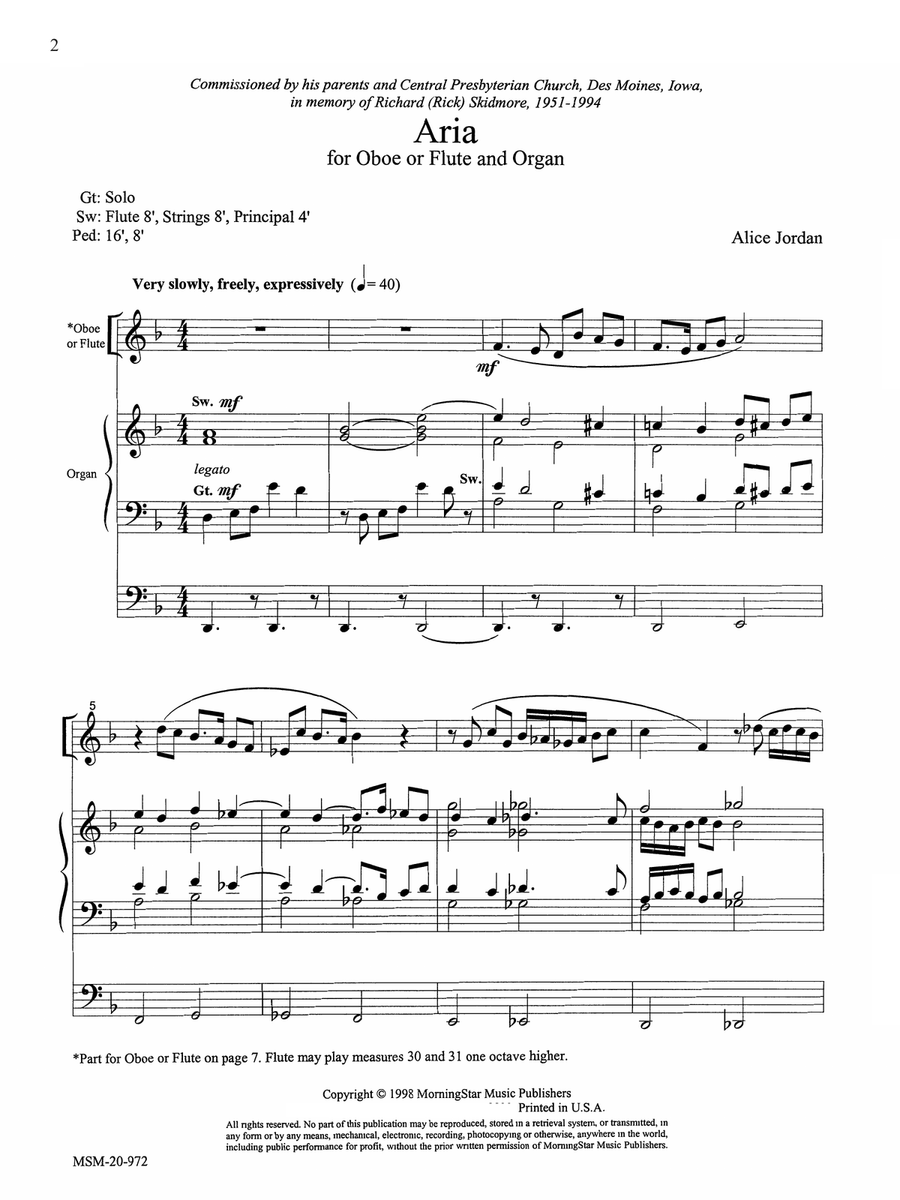 Aria for Oboe or Flute and Organ Flute scores gallery preview page 2