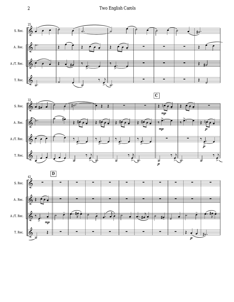 Two English Carols (Coventry Carol; What Child Is This?) - Recorder Quartet Soprano Recorder scores gallery preview page 2