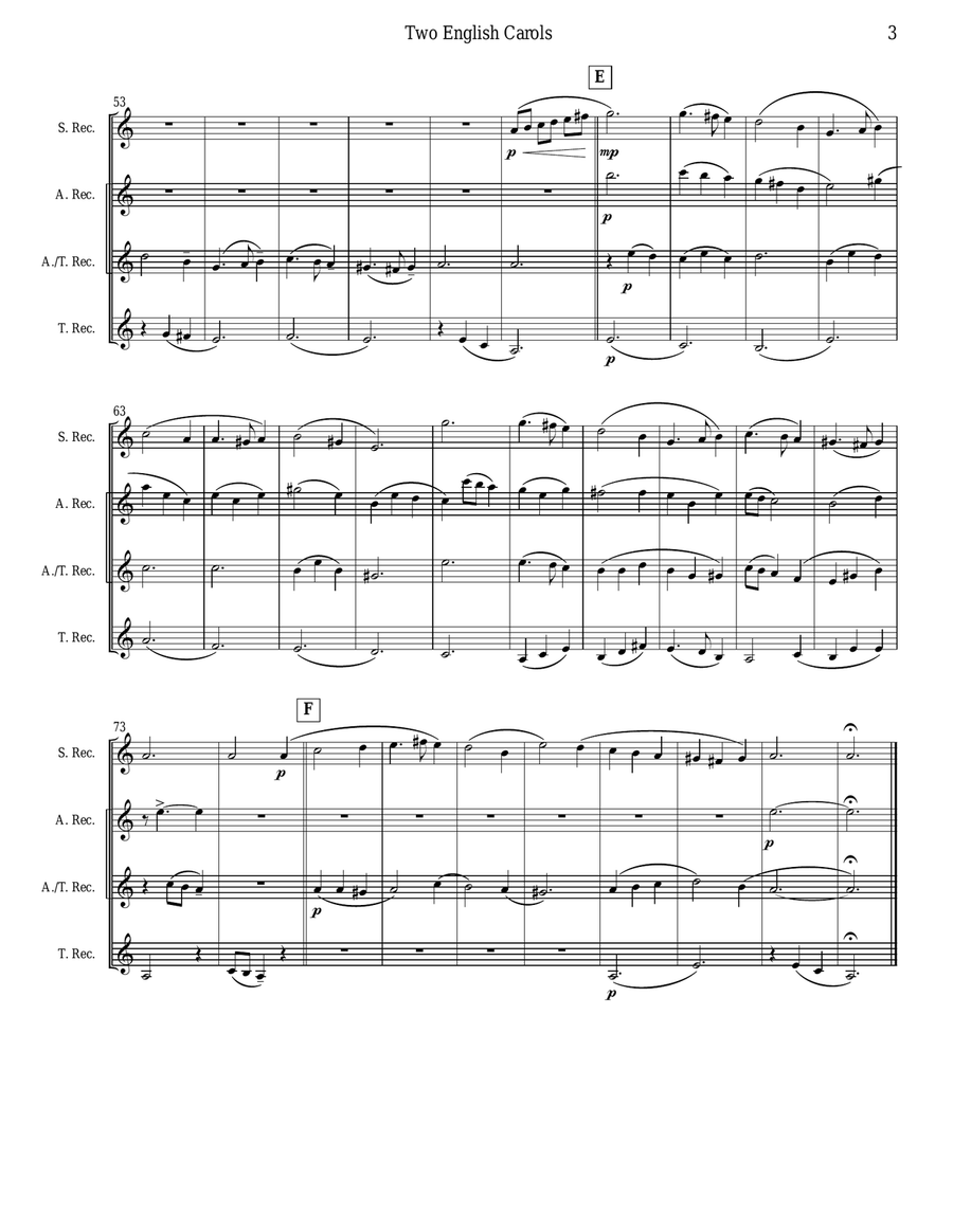 Two English Carols (Coventry Carol; What Child Is This?) - Recorder Quartet Soprano Recorder scores gallery preview page 3