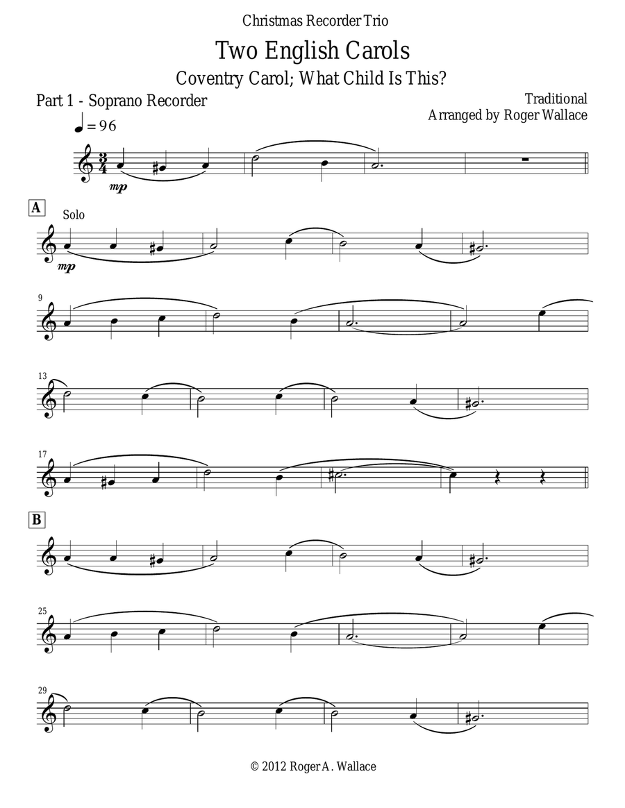 Two English Carols (Coventry Carol; What Child Is This?) - Recorder Trio Soprano Recorder scores gallery preview page 5