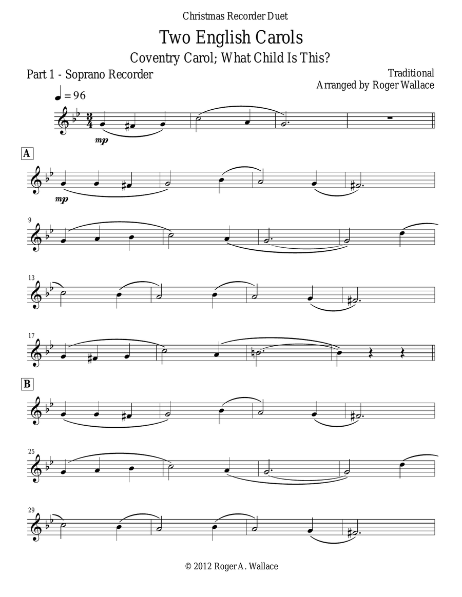 Two English Carols (Coventry Carol; What Child Is This?) - Recorder Duet Woodwind Duet scores gallery preview page 4