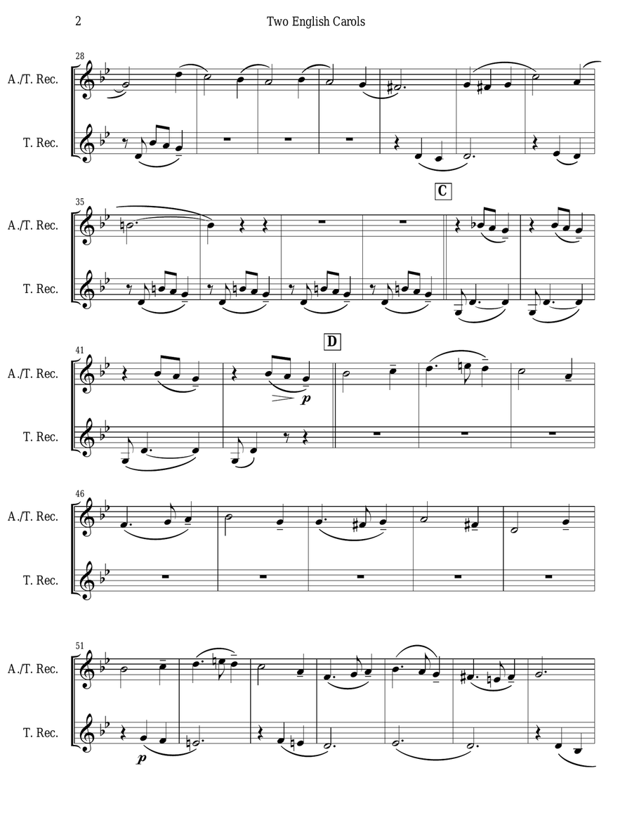 Two English Carols (Coventry Carol; What Child Is This?) - Recorder Duet Woodwind Duet scores gallery preview page 2