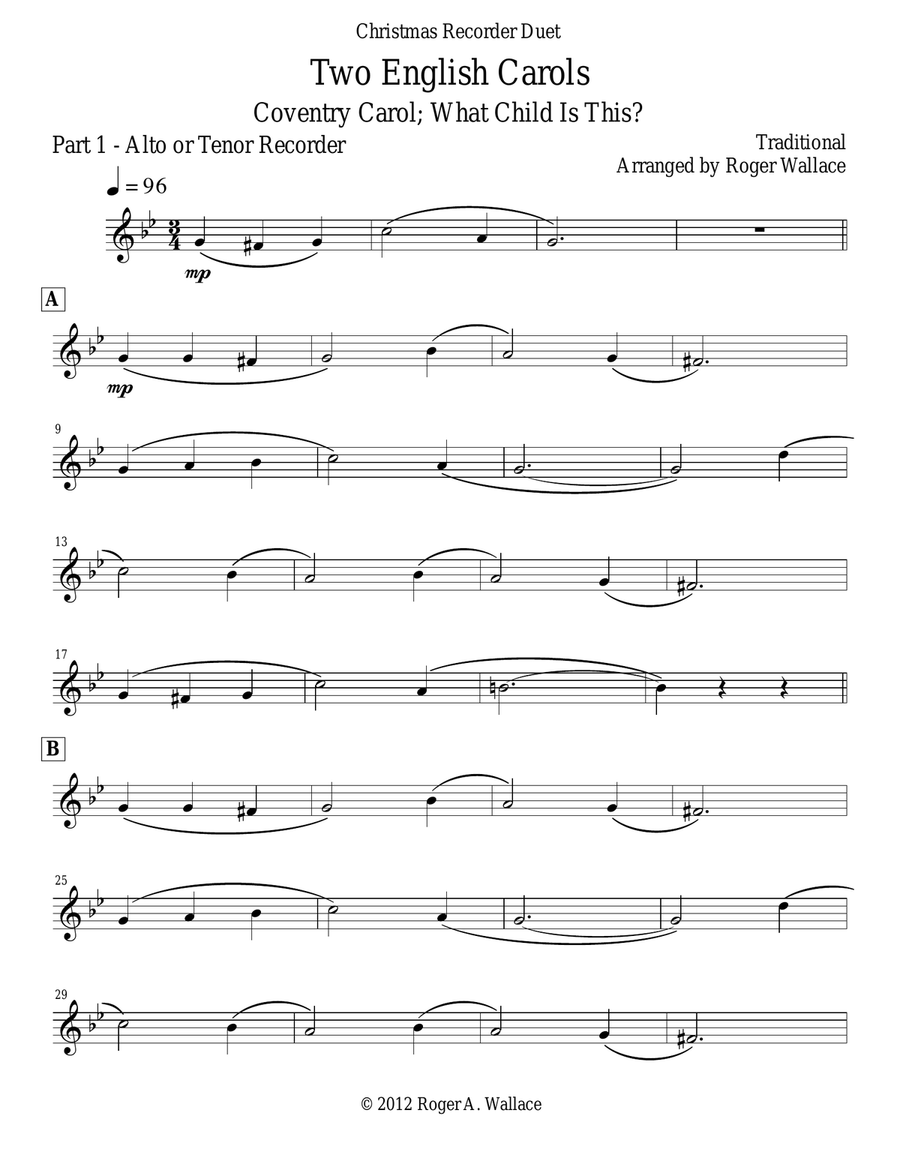Two English Carols (Coventry Carol; What Child Is This?) - Recorder Duet Woodwind Duet scores gallery preview page 4