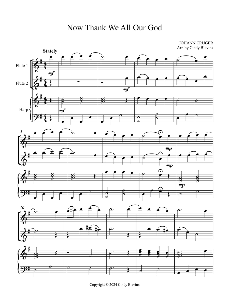 Now Thank We All Our God, for Two Flutes and Harp Flute Duet scores gallery preview page 2