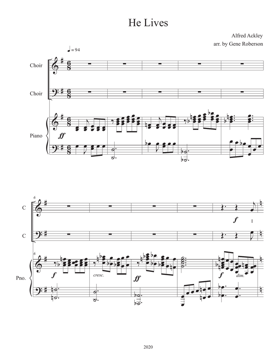 He Lives. SATB with Modified (Easier) Piano 4-Part scores gallery preview page 2