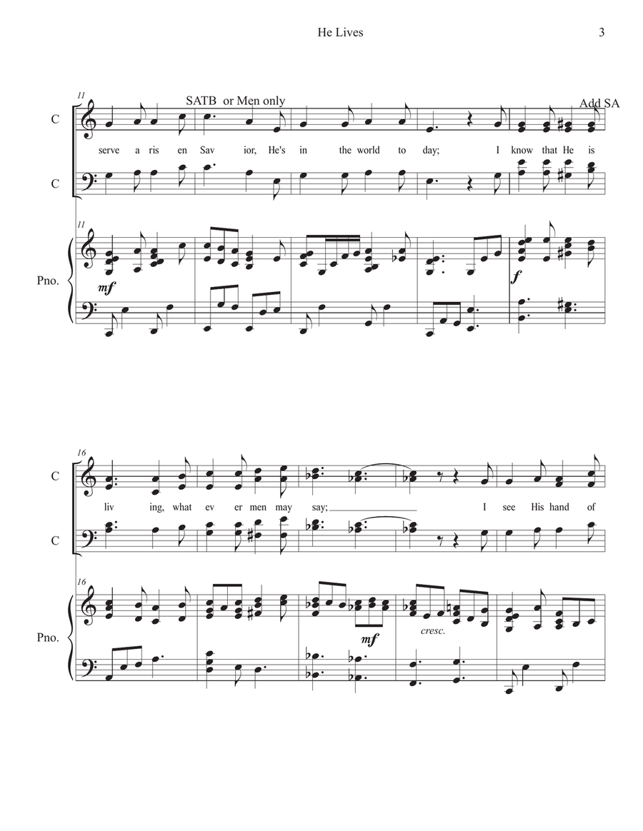 He Lives. SATB with Modified (Easier) Piano 4-Part scores gallery preview page 3