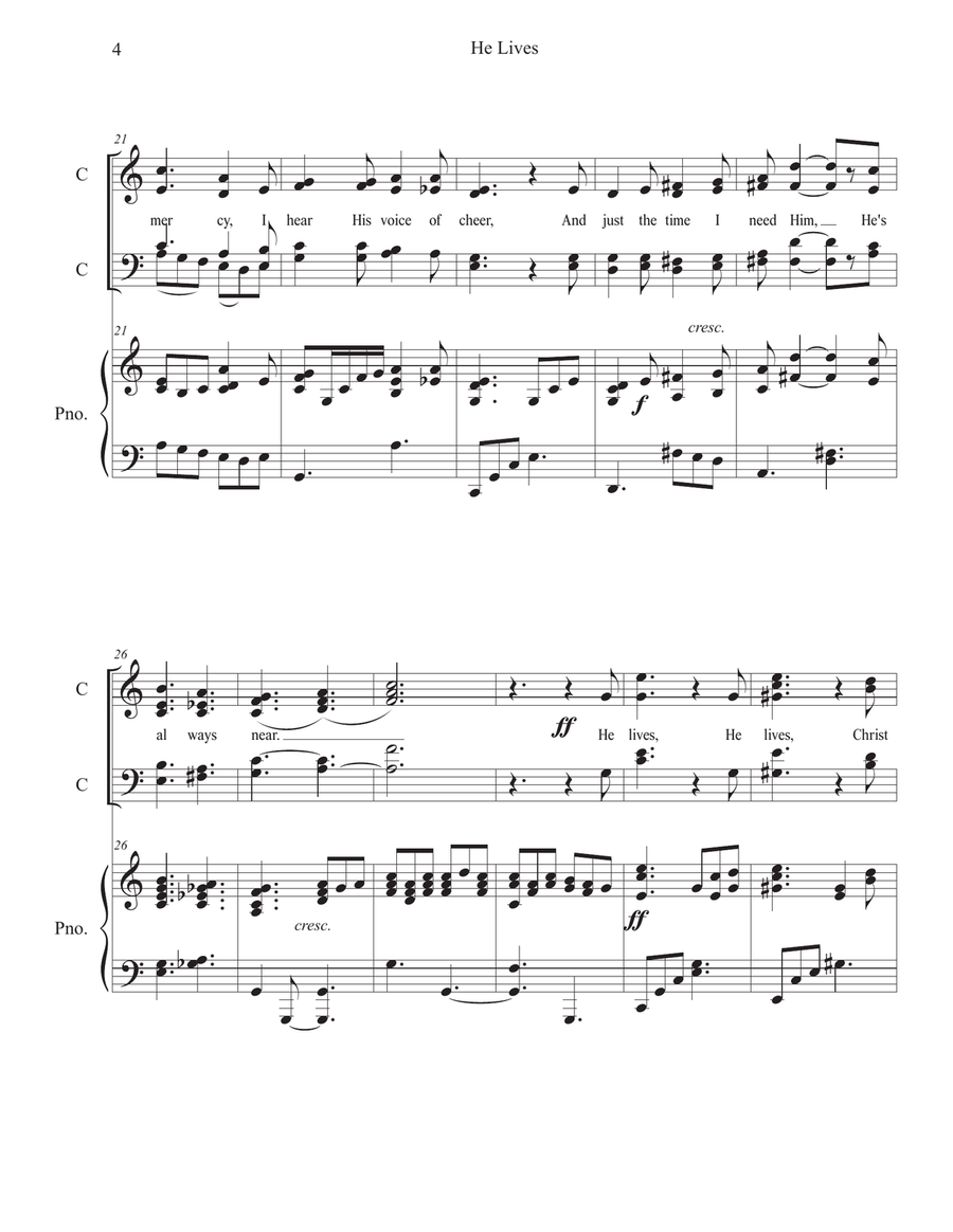 He Lives. SATB with Modified (Easier) Piano 4-Part scores gallery preview page 4