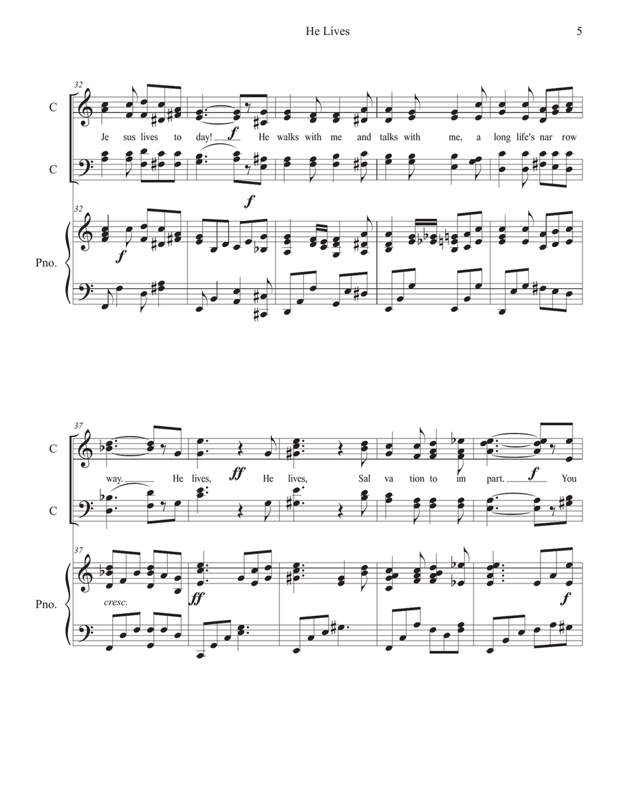 He Lives. SATB with Modified (Easier) Piano 4-Part scores gallery preview page 5