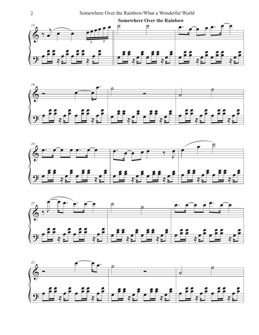 Somewhere Over The Rainbow/what A Wonderful World Piano Solo scores gallery preview page 2