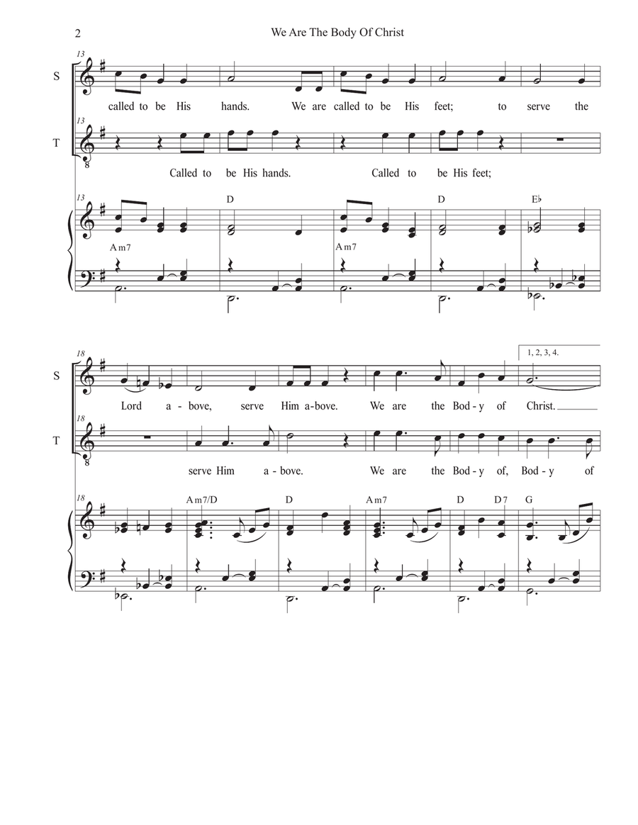 We Are The Body Of Christ (2-part choir - (Soprano and Tenor) 2-Part scores gallery preview page 2