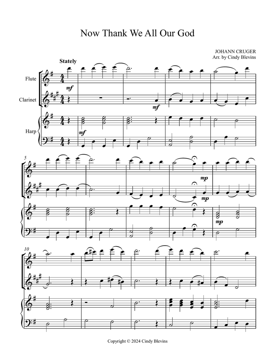 Now Thank We All Our God, for Flute, Clarinet and Harp Clarinet scores gallery preview page 2