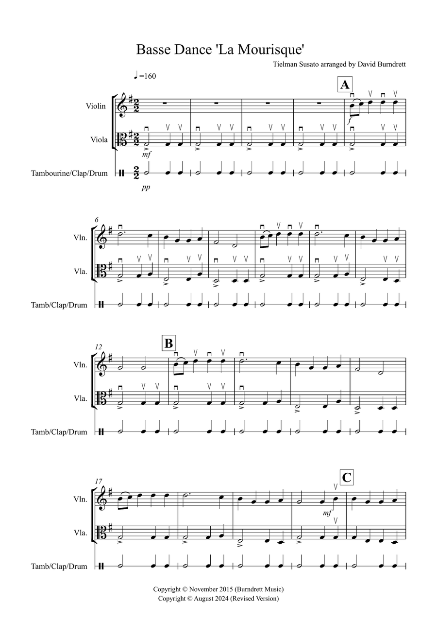 Basse Dance by Susato for Violin and Viola Duet String Duet scores gallery preview page 1