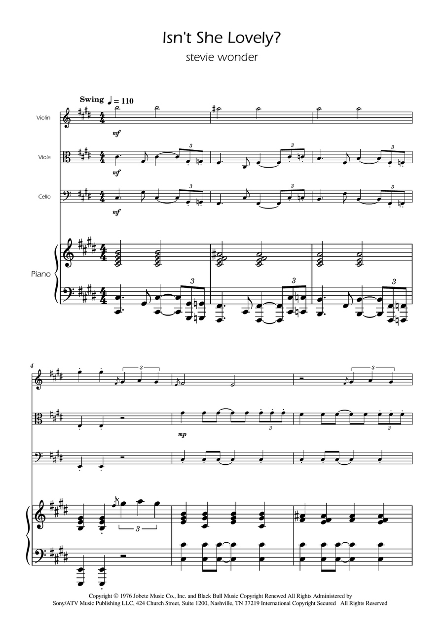 Isn't She Lovely String Trio scores gallery preview page 1